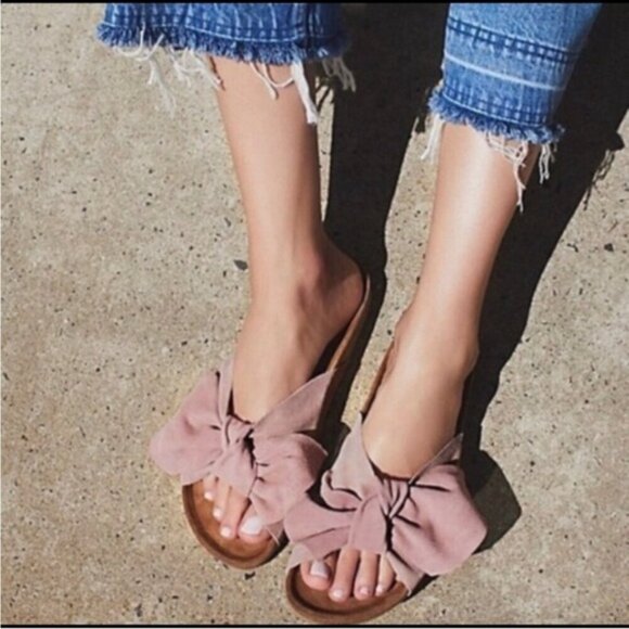 Jeffrey Campbell Do The Twist Slides Sunmist Rust Suede EU 40 Pink Bow - Picture 1 of 16